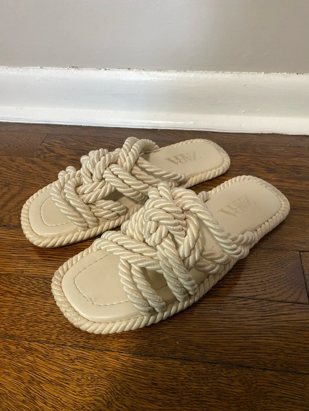 ZARA Beige Knotted Rope Slide Sandals Size 38 - Picture 2 of 7